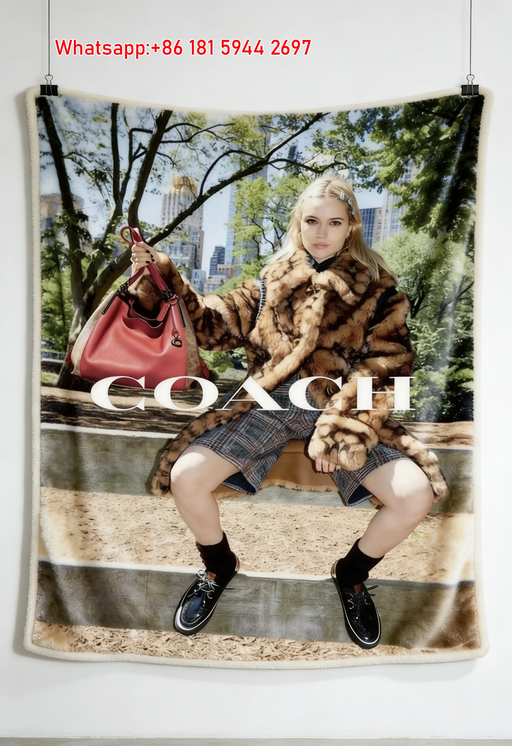 Coach Leopard Print & Red Bag Flannel Throw Blanket for Wall Decor C207